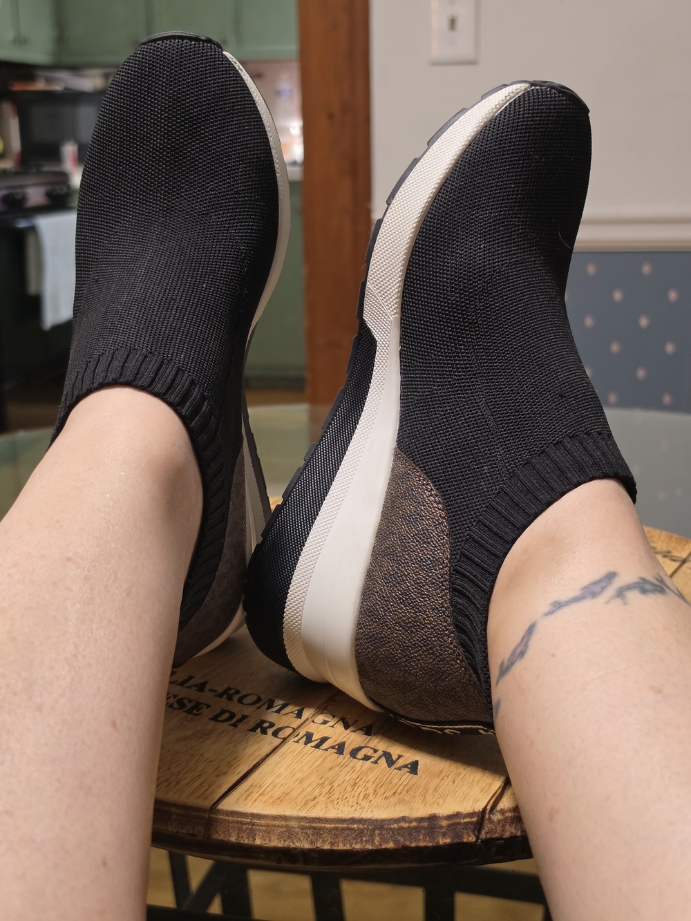 Michael Kors Black Knit Slip-On Sneakers with Brown Heel Panels